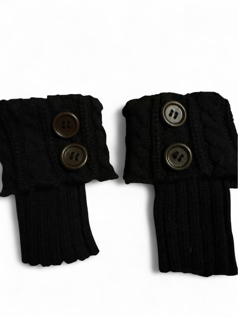 Black Knit Button Cuff Wrist Warmers - Unbranded